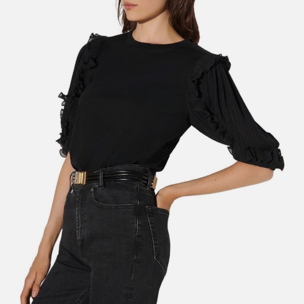 Sandro Jasyn Ruffled Puff Sleeve Tee Top 100% Cotton- Size 1 (Small)